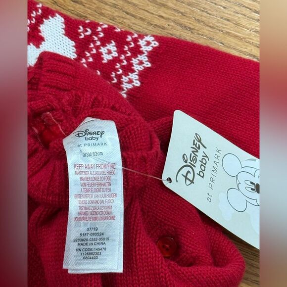 Disney Baby Red Mickey Mouse Knit Onesie Boys 0-3 months Holiday Christmas - Picture 4 of 4